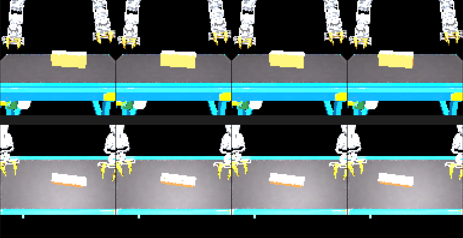 Front and overhead camera observations used by the vision student during the carton-flipping task
