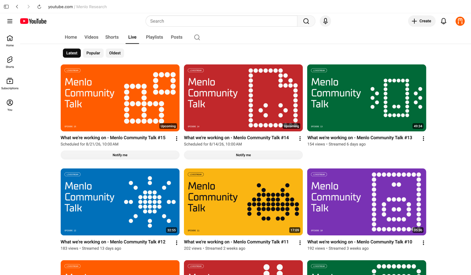 Menlo Community Talk on YouTube